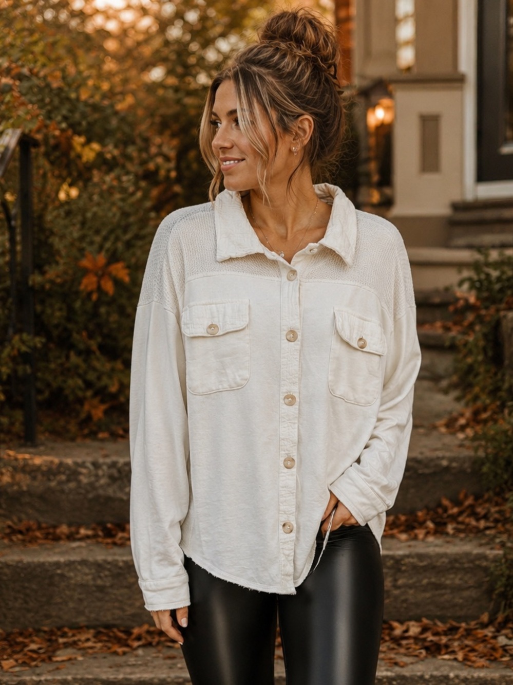Altar'd State Cream Button-Front Shacket